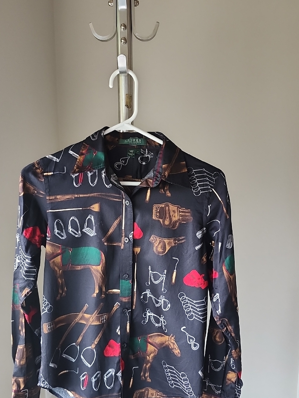 Ralph Lauren Equestrian Print Cotton Button Down Size P